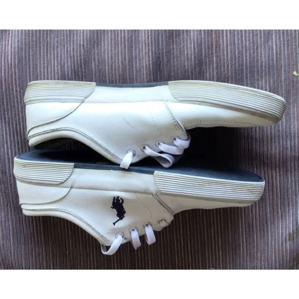 Polo Ralph Lauren Mens Faxon Low Cut White Sport Leather Shoe Size9.5 Used